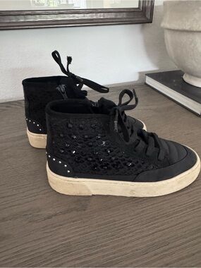 Black High-Top Lace-Up Sneakers with gems and studs
